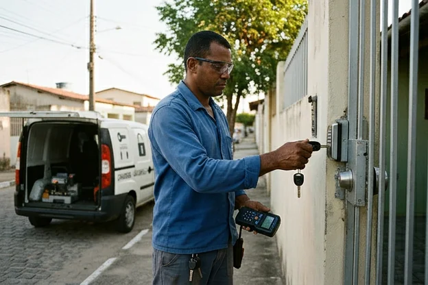 Chave codificada sendo utilizada para abrir uma porta em São Gonçalo do Amarante.
